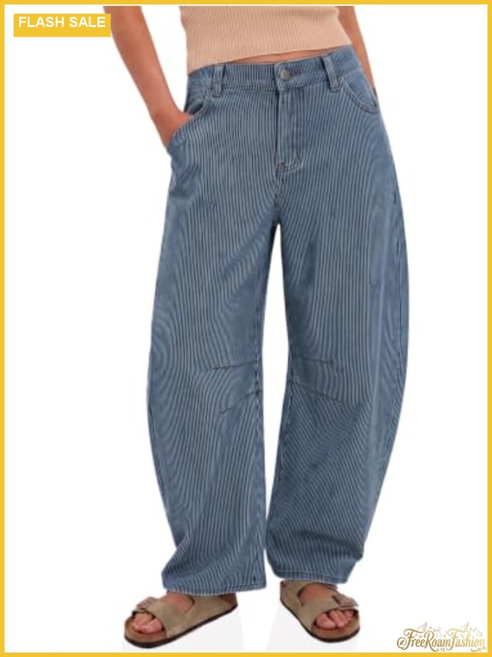 Women's Striped Wide Leg Barrel Jeans High Waisted Baggy Pants